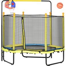 Yellow Trampolines Qaba Kids Trampoline 140cm + Safety Net + Basketball Hoop