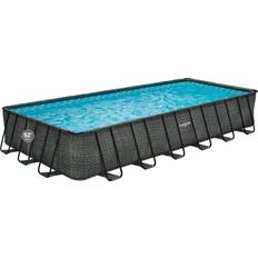 Freestanding Pools Funsicle 24 ft. x 12 ft. Rectangular 52 in. Deep Metal Frame Above Ground Pool, Dark Herringbone, Gray