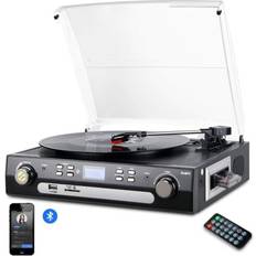 Bluetooth record player with stereo speakers turntable for vinyl to mp3