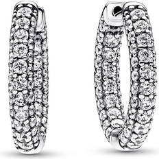 Silber Ohrringe Pandora Timeless Pavé Single Row Hoop Earrings - Silver/Transparent