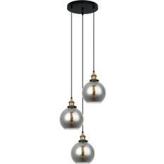 Italux Cardena Industrial y Retro Negro Dorado 3 Luces Pantalla Ahumada E27 Regulable Lámpara Colgante 40cm