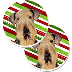 CoolCookware Airedale Candy Cane Holiday Christmas Coaster 2pcs