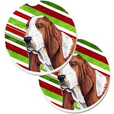 Multicoloured Coasters CoolCookware Basset Hound Candy Cane Holiday Christmas Coaster 2pcs