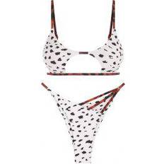 Zaful Animal Print Cut Out Strappy Bikini Swimwear - White