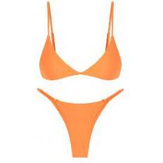 Zaful Padded Plain String Bikini Swimsuit - Dark Orange