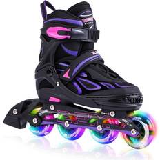 Brake Roller Skates 2pm Sports Vinal Girls Adjustable Inline Skates with Light up Wheels Beginner Skates Fun Illuminating Roller Skates for Kids Boys and Ladies Violet Medium1Y-4Y US