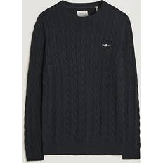 Cable knit cotton jumper Gant Men Cotton Cable Knit Crew Neck Sweater Black