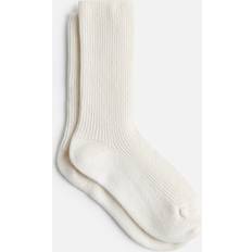 White Cashmere Ribbed Knit Socks