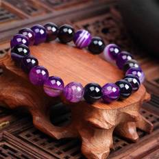 Natural Bracelets Shein Natural Stones Purple Striped Agate Beaded Elastic Cord Bracelet Energy Healing Bangle Gifts for Men and Women Jewelry