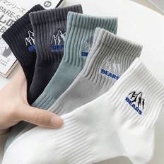 Shein Underkläder Shein 5pairs/pack Men's Mid-calf Black & White Sport Socks For Autumn & Winter, Suitable For Basketball And Casual Wear