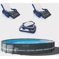 Freestanding Pools Intex 24ft x 52in Ultra XTR Round Frame Pool, Loungers 2 Pack Floating Cooler, Grey