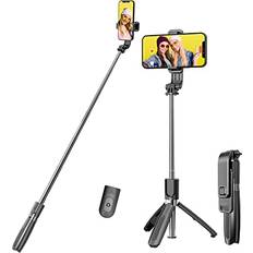 Camera Tripods SelfieShow Portable Selfie Stick, Handheld Tripod with Detachable Wireless Remote and Mini Tripod Stand Selfie Stick for iPhone 13 12 11 pro Xs Max Xr X 8 7 6 Plus, Android Moto Samsung Google Smartphone, More