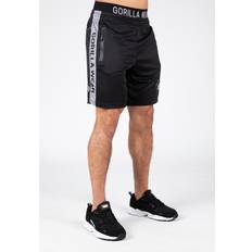 Gorilla Wear Atlanta Shorts Schwarz/Grau Bodybuilding Sport Alltag Freizeit mit Logo Aufdruck leicht und bequem für optimale Bewegung aus Polyester, XXL-3XL