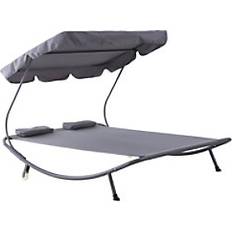 Metal Sun Beds Garden & Outdoor Furniture OutSunny Patio Double Hammock Lounger Bed 2