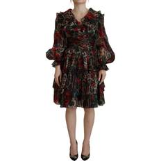 Dolce & Gabbana Brown Leopard Roses Silk Ruffled Gown Dress IT38