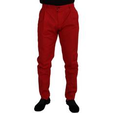 Dolce & Gabbana Red Pants Dolce & Gabbana Red Cotton Slim Fit Trousers Chinos Men's Pants