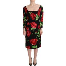 Korte kjoler - Silke Dolce & Gabbana Black Red Roses Sheath Stretch Silk Dress IT36