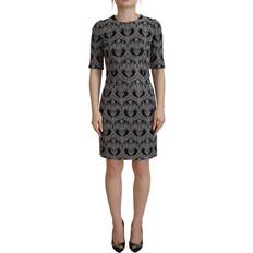 Men - Nylon Dresses Dolce & Gabbana Black Gray Jacquard Sheath Bodycon Women's Dress