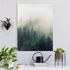 White Projector Screens Leinwandbild Wald im Nebel Erwachen