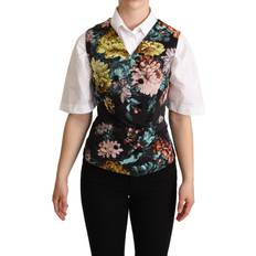 Dolce & Gabbana Black Jacquard Floral Waistcoat Vest IT40