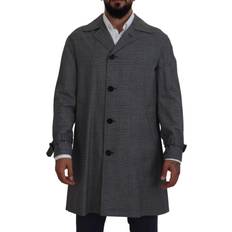 Men - Rayon Jackets Dolce & Gabbana Gray Wool Plaid Long Trench Coat Jacket Trench Coat Jacket IT46