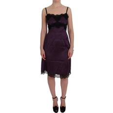 Dolce & Gabbana Man Dresses Dolce & Gabbana Purple Silk Stretch Black Lace Dress IT36