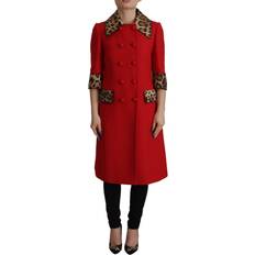 Dolce & Gabbana Red Leopard Wool Trenchcoat Jacket IT38