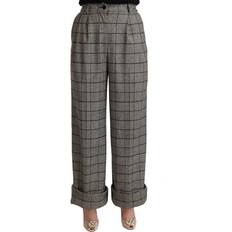 Acrylic Pants Dolce & Gabbana Gray Tartan Straight Trouser Wool Women's Pants