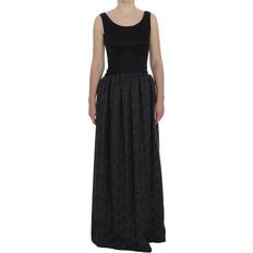 Rayon Kjoler Dolce & Gabbana Black Gray Sheath Gown Full Length Dress IT40