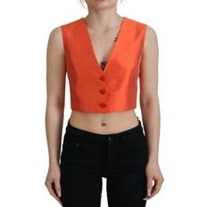 Dolce & Gabbana Women Vests Dolce & Gabbana Orange Sleeveless Waistcoat Cropped Vest Women's Top