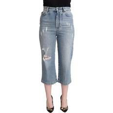 Dolce & Gabbana Blue Tattered Cotton Denim Capri Cropped Jeans IT40