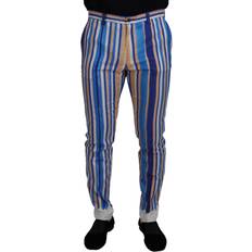 Dolce & Gabbana Blue Striped Silk Cotton Slim Trousers Pants IT46