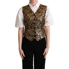 Dolce & Gabbana Black Gold Jacquard Silk Waistcoat Vest IT48