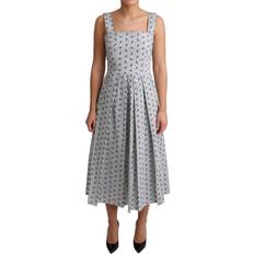 Dolce & Gabbana Blue White Floral Cotton A-Line Dress IT44