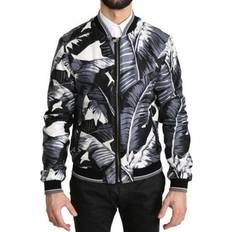 Dolce & Gabbana Bomber Jackets Dolce & Gabbana Black Silk Leaf Print Bomber Jacket