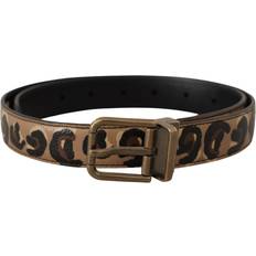 Leopard Tilbehør Dolce & Gabbana Brun Leather Leopard Print Bronze Metal Buckle Belt Brown