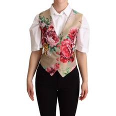 Dolce & Gabbana Beige Jacquard Floral Print Waistcoat Vest IT38