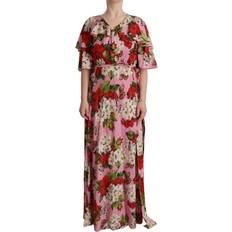 Dolce & Gabbana Pink Floral Silk Stretch Gown Maxi Dress IT42