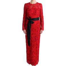 Herr - Röda Klänningar Dolce & Gabbana Red Floral Ricamo Sheath Long Dress IT40