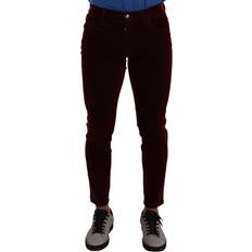 Velluto Jeans Dolce & Gabbana Dark Red Cotton Velvet Skinny Men Denim Jeans IT48