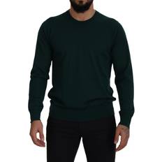 Herr - Natur - Stickade tröjor Dolce & Gabbana Green Cashmere Crewneck Pullover Sweater IT46