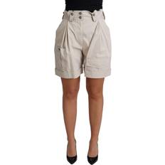 Dolce & Gabbana Beige Shorts Dolce & Gabbana Beige Cotton Pleated High Waist Casual Women's Shorts