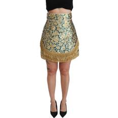 Falda midi - Oro Faldas Dolce & Gabbana Blue High Waist Jacquard Tassel Gold Skirt IT38