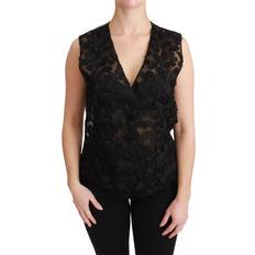 Blommiga Ytterkläder Dolce & Gabbana Black Floral Brocade Top Gilet Waistcoat IT42