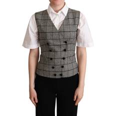 Wool Vests Dolce & Gabbana Gray Checkered Sleeveless Waistcoat Women's Vest