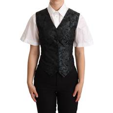Dolce & Gabbana Black Jacquard Floral Waistcoat Vest Green IT40