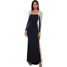 Long Dresses Xscape Embellished Colorblocked Gown Black/Nude/Silver Black/Nude/Silver