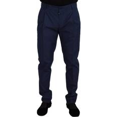 Silk Pants Dolce & Gabbana Blue Cotton Silk Trousers Chinos Pants