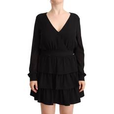 Liu Jo Black Polyester Long Sleeves V-neck Mini A-line Dress IT44