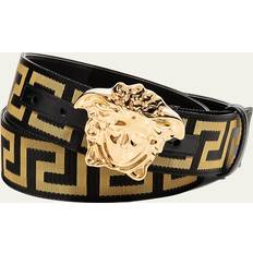 Leather Clothing Versace Men's Tonal Medusa/Greek Key Web Belt 38in